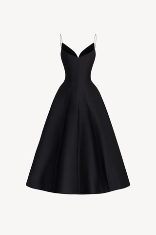 Elegant black cocktail dress with velvet choker and flare midi skirt, also available in wine red. Perfect for formal events, parties, and ball gown rental in Vienna.