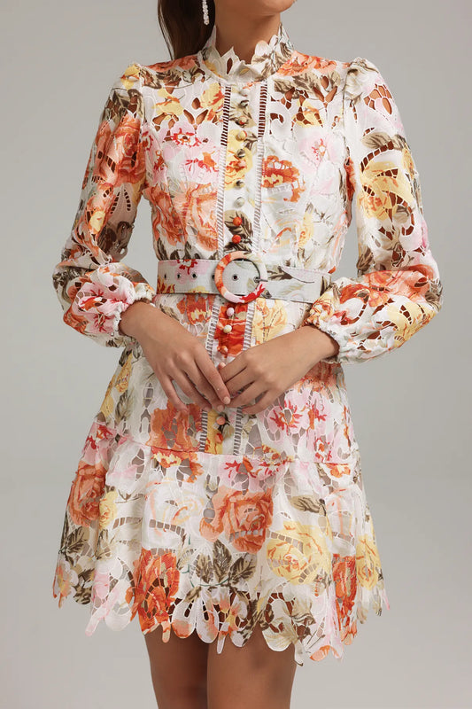SUN | Floral Cutout Mini Dress - Cielie