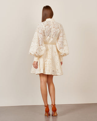 mini lace dress beige nude, long sleeve, latern sleeve summer dress, lace summer dress, bridal shower dress, wedding guest dress, beige lace dress, summer dress, sommerkleid, spitzenkleid mini, cielie vienna