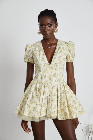 X  'Imani'  Buttercup Vintage Floral Print Pleated Cotton Mini Dress Houseofcb dupe similar brand - mini tulled skirt corset vintage floral dress cottage - Cielie Vienna