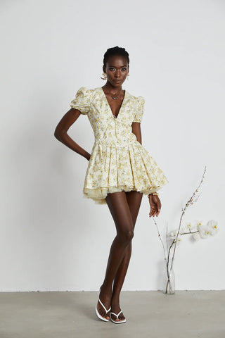 X  'Imani'  Buttercup Vintage Floral Print Pleated Cotton Mini Dress Houseofcb dupe similar brand - mini tulled skirt corset vintage floral dress cottage - Cielie Vienna