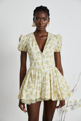 X  'Imani'  Buttercup Vintage Floral Print Pleated Cotton Mini Dress Houseofcb dupe similar brand - mini tulled skirt corset vintage floral dress cottage - Cielie Vienna