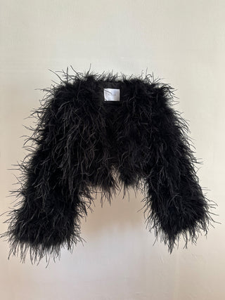 KELLY | Feather black Jacket - CielieKELLY | Feather Jacket - Cielie Ostrich feather Jacket black, black feather coat, feather coat, federjacke schwarz, Federjacke, Straußenfeder Jacke