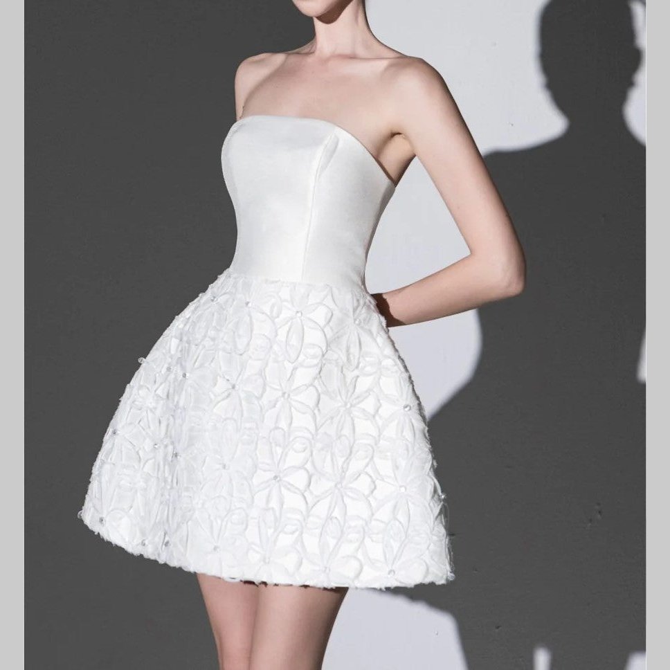 White mini wedding dress strapless- Cielie 