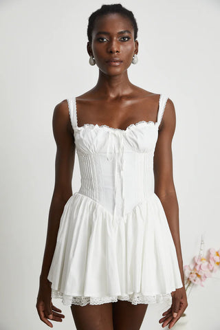 White Corset Mini Dress Lace Bustier - Cielie Vienna