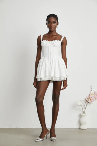 White Corset Mini Dress Lace Bustier - Cielie Vienna