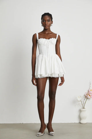 White Corset Mini Dress Lace Bustier - Cielie Vienna