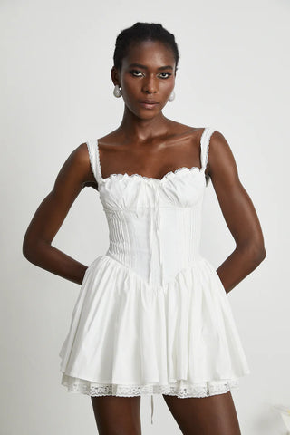 White Corset Mini Dress Lace Bustier - Cielie Vienna