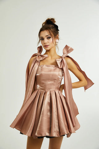 Vesna Wedding dress Mini Bowknot Bow Straps Cocktaildress rose, rose, pink, rosewood, bridesmaids dress, Tulle Mini girly Summer - Cielie Vienna