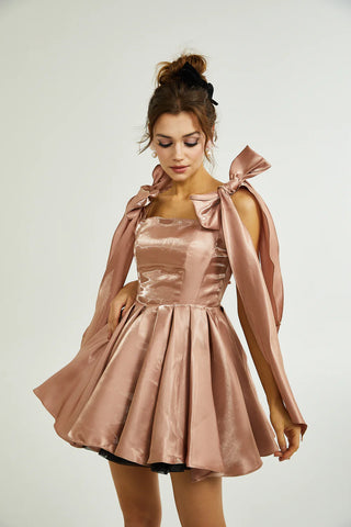 Vesna Wedding dress Mini Bowknot Bow Straps Cocktaildress rose, rose, pink, rosewood, bridesmaids dress, Tulle Mini girly Summer dupe - Cielie Vienna