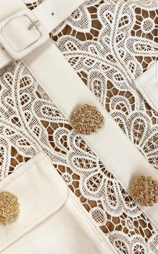 Ivory Midi Cream White Lace Dress Summer Gold Button Guipure French Vintage Oldmoney Style Chic Selfportrait Style Similar brand Sale alternative, modern bridal dress, rehersal dress, civil wedding dress elegant minimal - Cielie Vienna