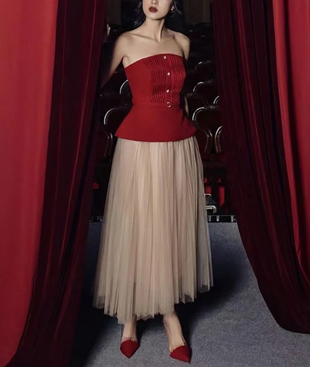 Peplum Red Top - skirt set, elegant dress - Cielie