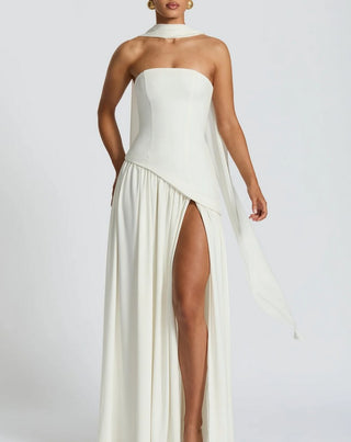 White Maxi Dress Slit with scarf