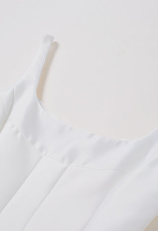 Minimalistic flared white midi A line Flared dress with square neckline available in various colors, perfect for elegant events or cocktail dress rental in Vienna. Bridal dress elegant minimal