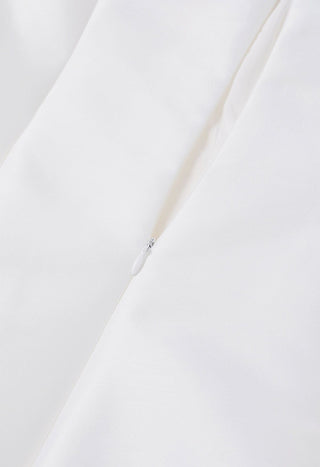 Minimalistic flared white midi A line Flared dress with square neckline available in various colors, perfect for elegant events or cocktail dress rental in Vienna. Bridal dress elegant minimal