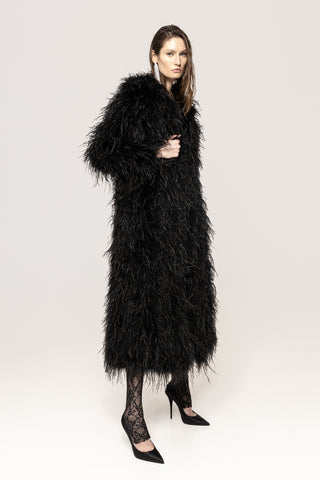 Maxi Ostrich Feather Coat black white - Cielie Vienna Rental Gown