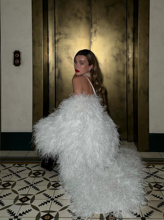 Maxi Ostrich Feather Coat black white - Cielie Vienna Rental Gown