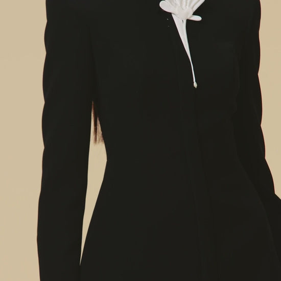 SHANON | Mini Long- Sleeve Black Dress white mini  - Cielie