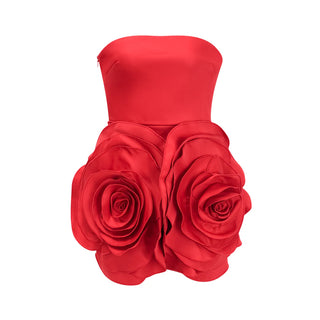 Red mini strapless dress with Red Roses Floral Mini Valentino Style similar cocktaildress Red - Cielie Vienna