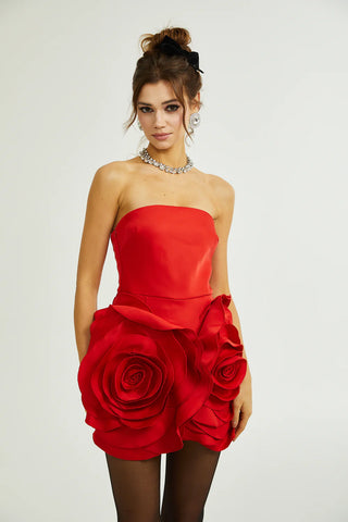Red mini strapless dress with Red Roses Floral Mini Valentino Style similar cocktaildress Red - Cielie Vienna