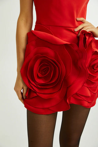 Red mini strapless dress with Red Roses Floral Mini Valentino Style similar cocktaildress Red - Cielie Vienna