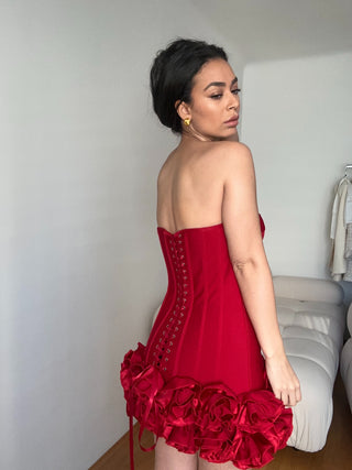 Red Corset Mini Dress Roses