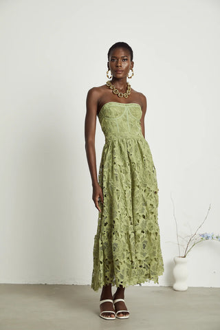 Emilia Lace Bustier Midi Dress - Cocktaildress Bridesmaids dress green Lace Summer - Cielie