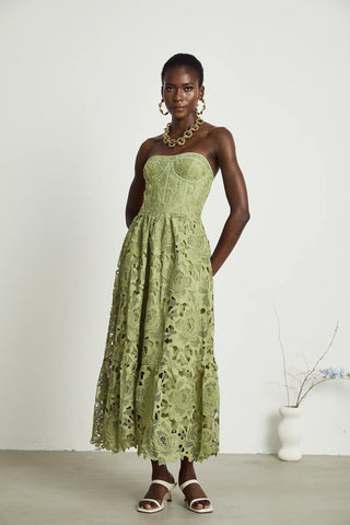Emilia Lace Bustier Midi Dress - Cocktaildress Bridesmaids dress green Lace Summer - Cielie