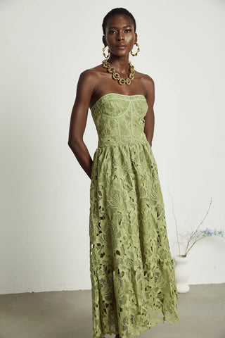 Emilia Lace Bustier Midi Dress - Cocktaildress Bridesmaids dress green Lace Summer - Cielie