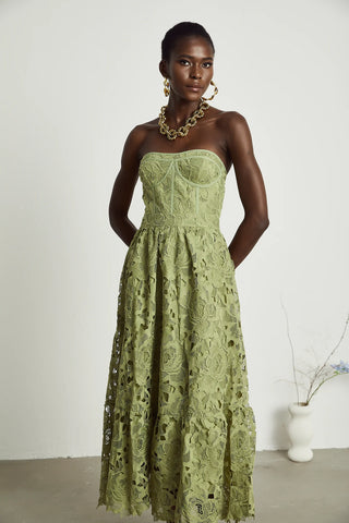 Emilia Lace Bustier Midi Dress - Cocktaildress Bridesmaids dress green Lace Summer - Cielie