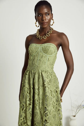 Emilia Lace Bustier Midi Dress - Cocktaildress Bridesmaids dress green Lace Summer - Cielie