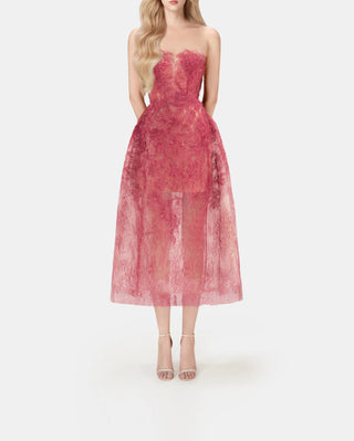 Red Lace Dress Midi Bridesmaids Designer A Line Strapless Wedding guest dress Elegant Summer Style Chic - Cielie Vienna