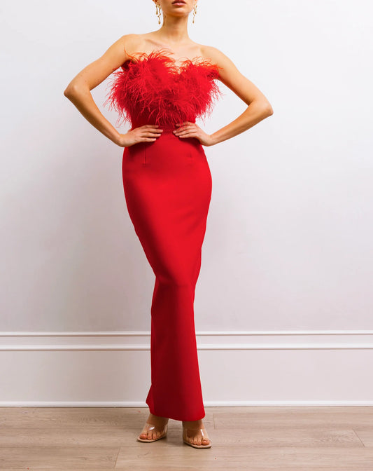 Feather dress red - bodycon - Cielie Rot Feder kleid Wedding guest dress 