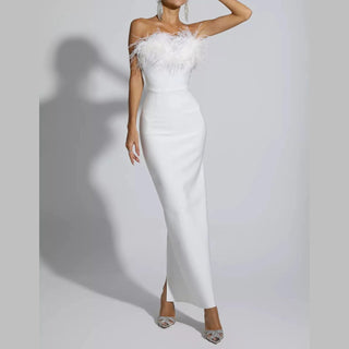 White maxi dress feather top - Cielie Wedding dress white dress feather