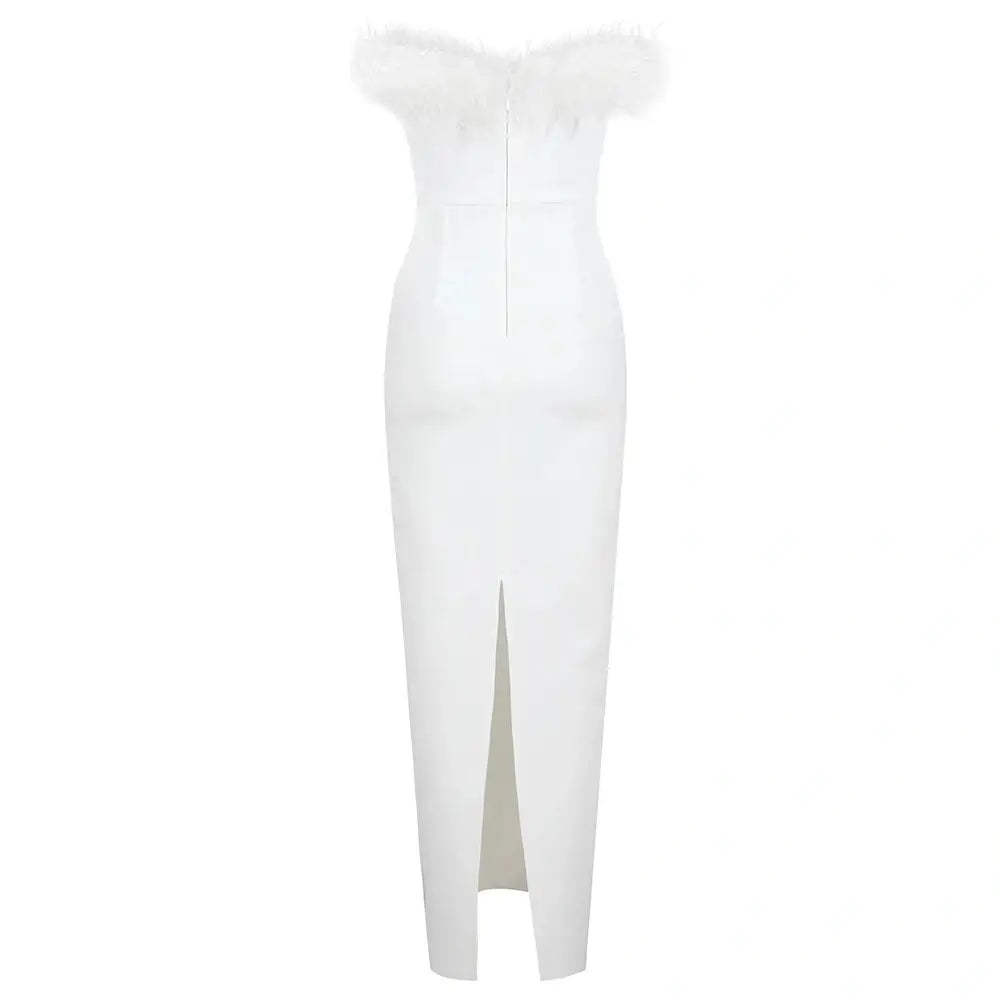 SWANE | Maxi Bodycon Dress Feather white - CIÉLIE