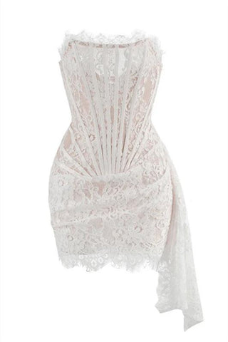 Irina | Lace Corset Mini Dress White - Cielie