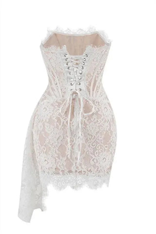 Irina | Lace Corset Mini Dress White - Cielie