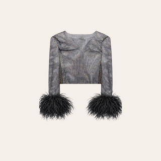 beige off shoulder tulle top long sleeve bridal - Cielie Vienna