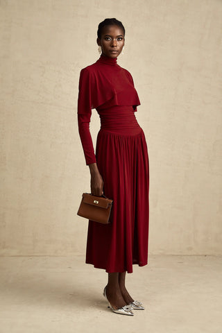 Turtleneck Dress Winered Burgundy Longsleeve Maxi Dress Business Outfit Elegant Dark Red - Cielie Vienna 