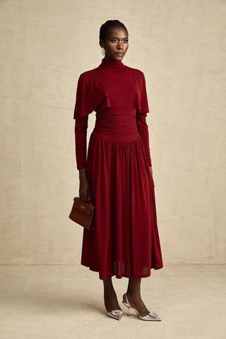 Turtleneck Dress Winered Burgundy Longsleeve Maxi Dress Business Outfit Elegant Dark Red - Cielie Vienna 