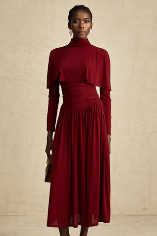 Turtleneck Dress Winered Burgundy Longsleeve Maxi Dress Business Outfit Elegant Dark Red - Cielie Vienna 