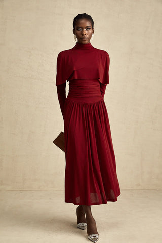 Turtleneck Dress Winered Burgundy Longsleeve Maxi Dress Business Outfit Elegant Dark Red - Cielie Vienna 