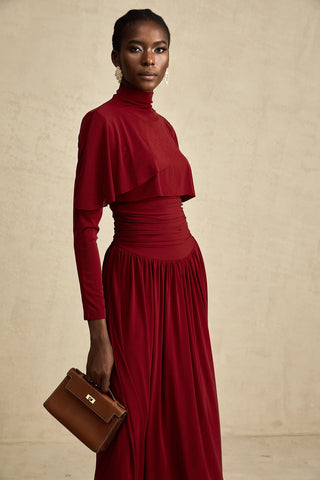 Turtleneck Dress Winered Burgundy Longsleeve Maxi Dress Business Outfit Elegant Dark Red - Cielie Vienna 