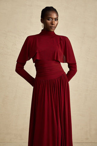 Turtleneck Dress Winered Burgundy Longsleeve Maxi Dress Business Outfit Elegant Dark Red - Cielie Vienna 