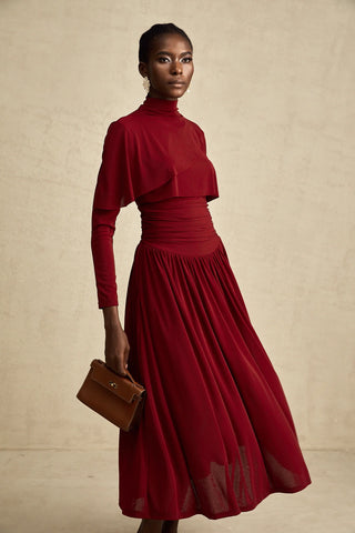 Turtleneck Dress Winered Burgundy Longsleeve Maxi Dress Business Outfit Elegant Dark Red - Cielie Vienna 