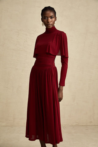 Turtleneck Dress Winered Burgundy Longsleeve Maxi Dress Business Outfit Elegant Dark Red - Cielie Vienna 