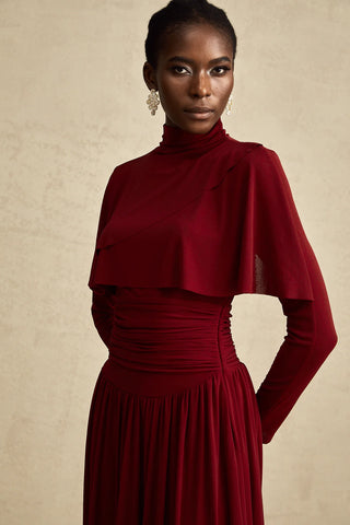 Turtleneck Dress Winered Burgundy Longsleeve Maxi Dress Business Outfit Elegant Dark Red - Cielie Vienna 