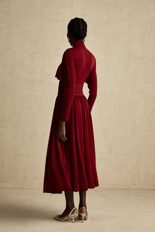 Turtleneck Dress Winered Burgundy Longsleeve Maxi Dress Business Outfit Elegant Dark Red - Cielie Vienna 