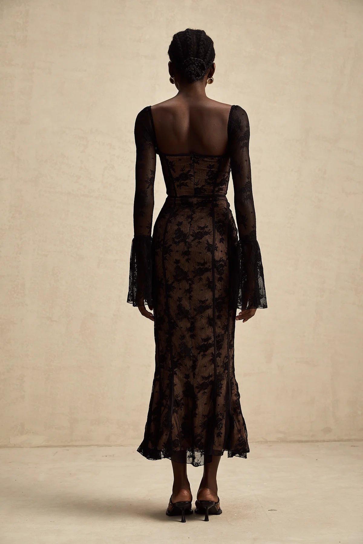 Shane | Boho Flared Lace Maxi Dress Black L Shane | Boho Flared Lace Maxi Dress Black L