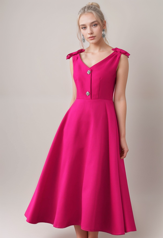 Pink elegant midi cocktail dress embellished with crystal stones, featuring a chic design, perfect for cocktail parties, formal events, and special occasions. Ballkleid Wien